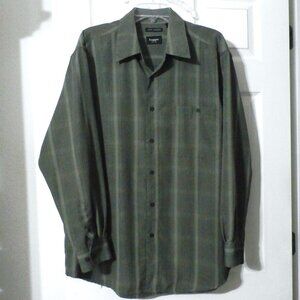 Men's XL HAGGAR LUXURY MICROFIBER Green Long Sleeve Striped Button-Down Shirt